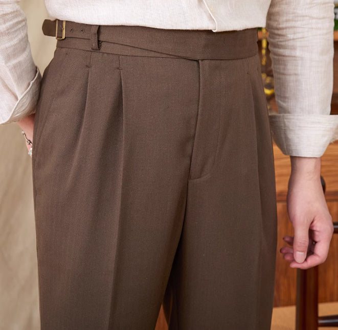 Men’s Linen Blend Double Pleated Straight Fit Trousers