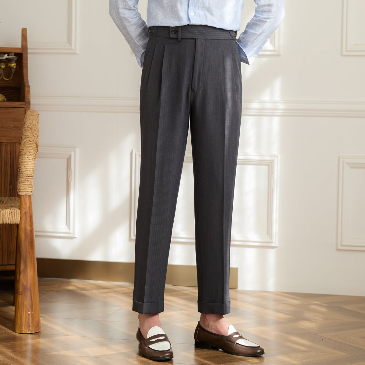 Men’s Wool Blend Straight Fit Double Pleated Trousers