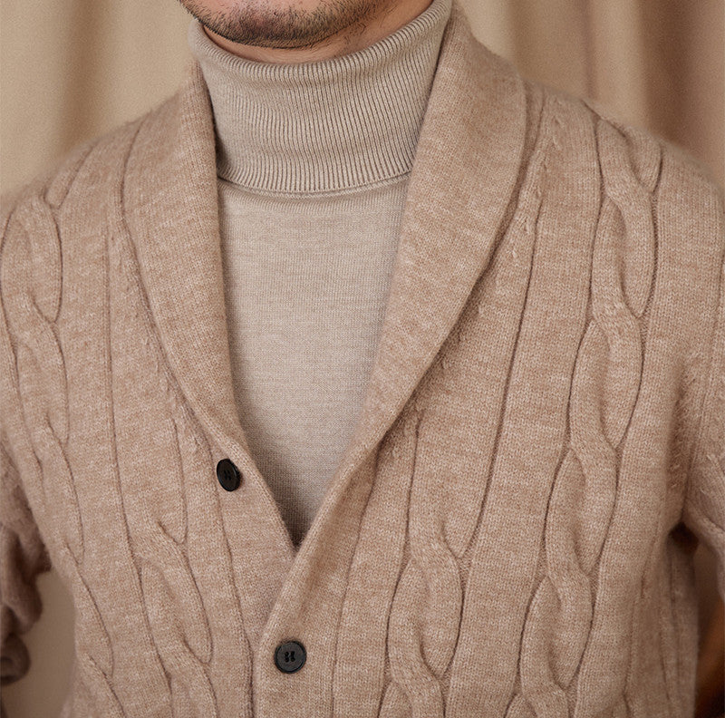 Men’s Cable Knit Shawl Collar Cardigan