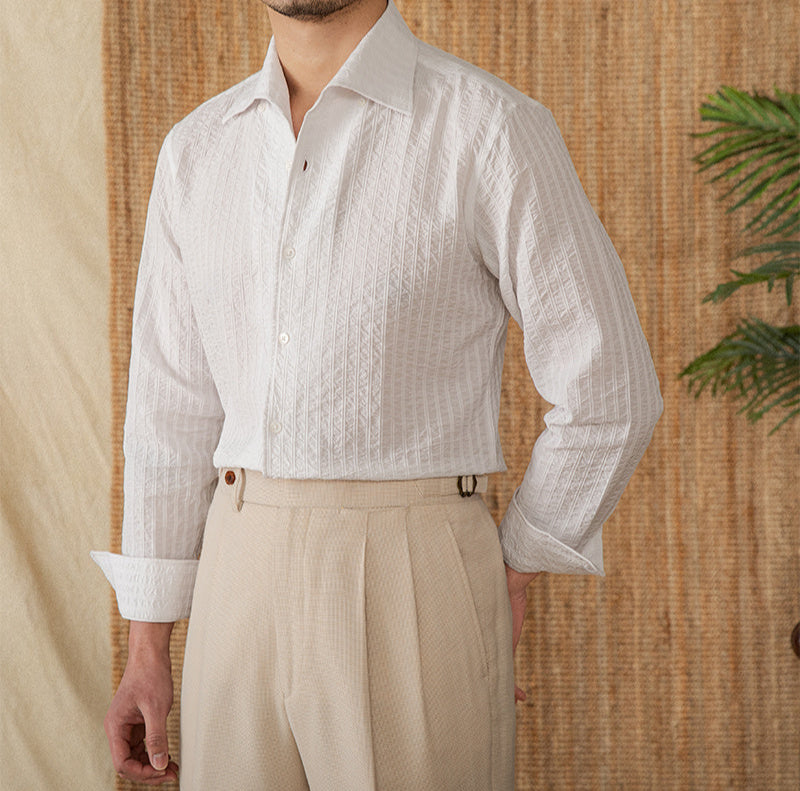 Men's Budva Cotton Seersucker Long Sleeve Shirt