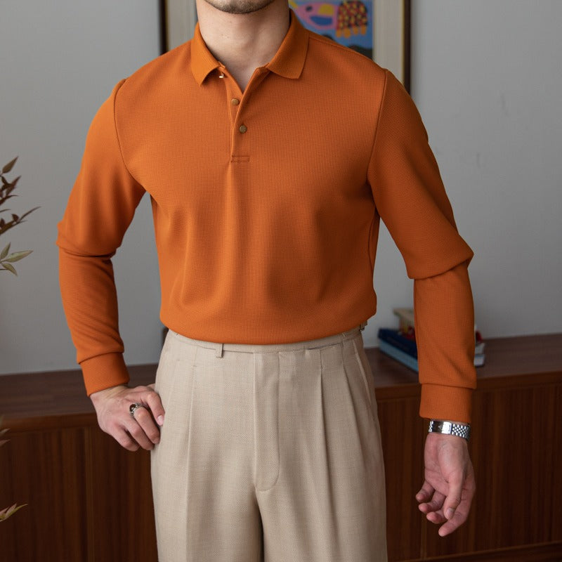 Men’s Cotton Blend Knit Long Sleeve Polo Shirt