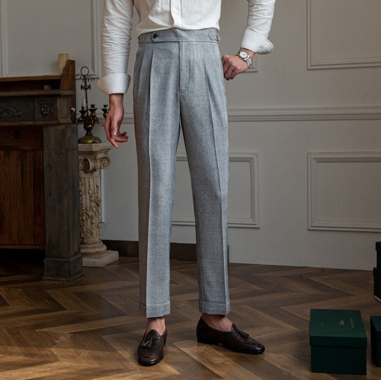 Men's Checkered Flannel Straight-Fit Trousers