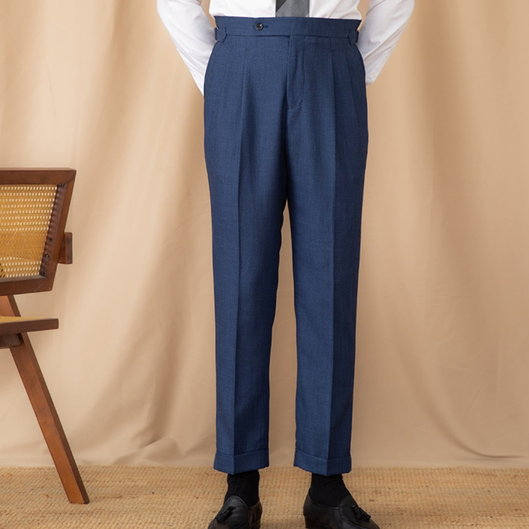 Men's Birdseye Textured Trousers with Double Pleats