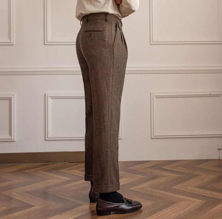 Men's Herringbone Wool Blend Suit Trousers