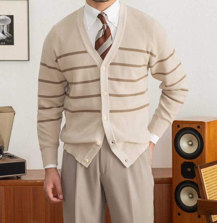 Men’s Striped Knitted Wool Blend Cardigan