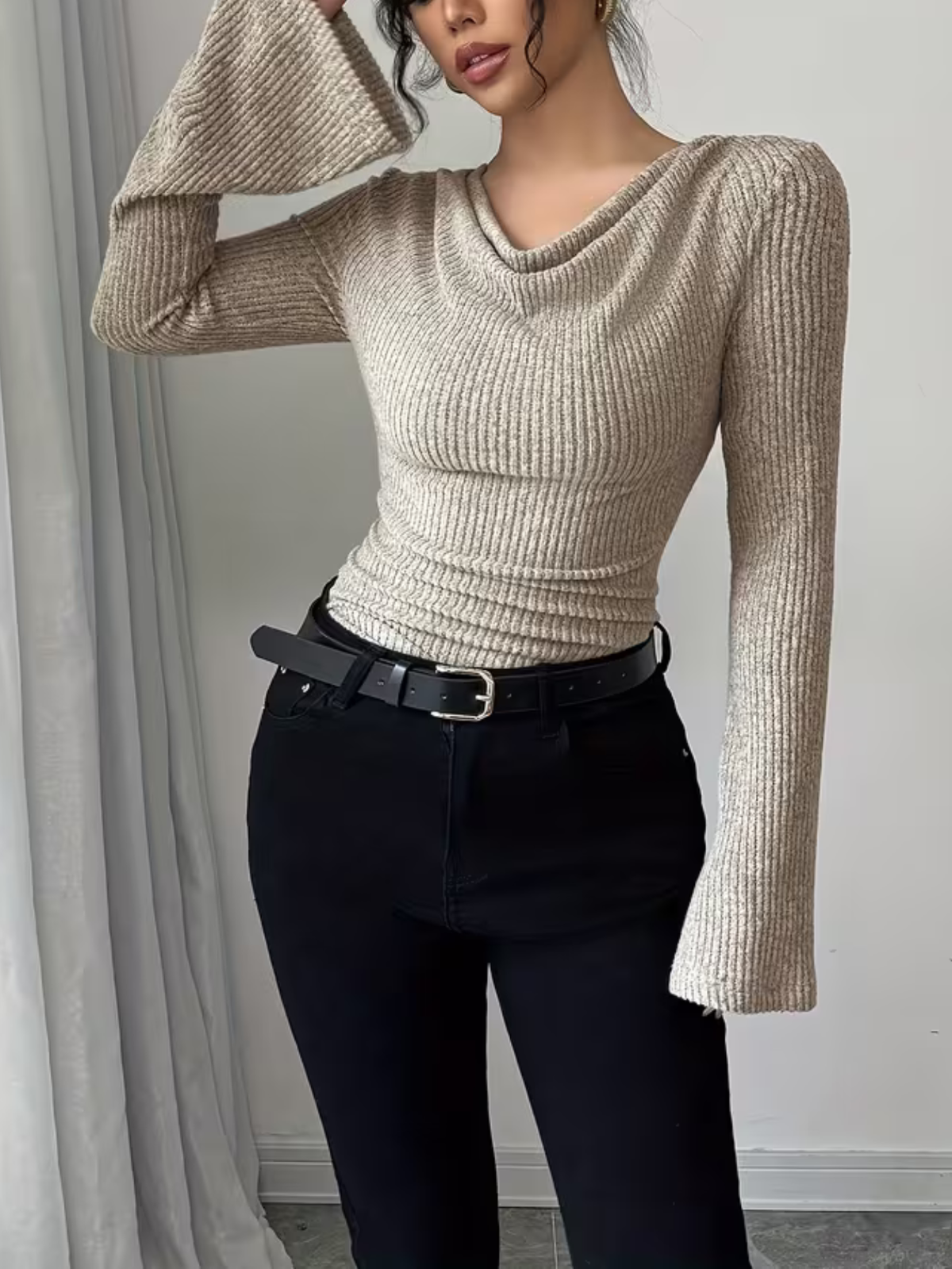 Women's Cowl Neck Bell Sleeve Top