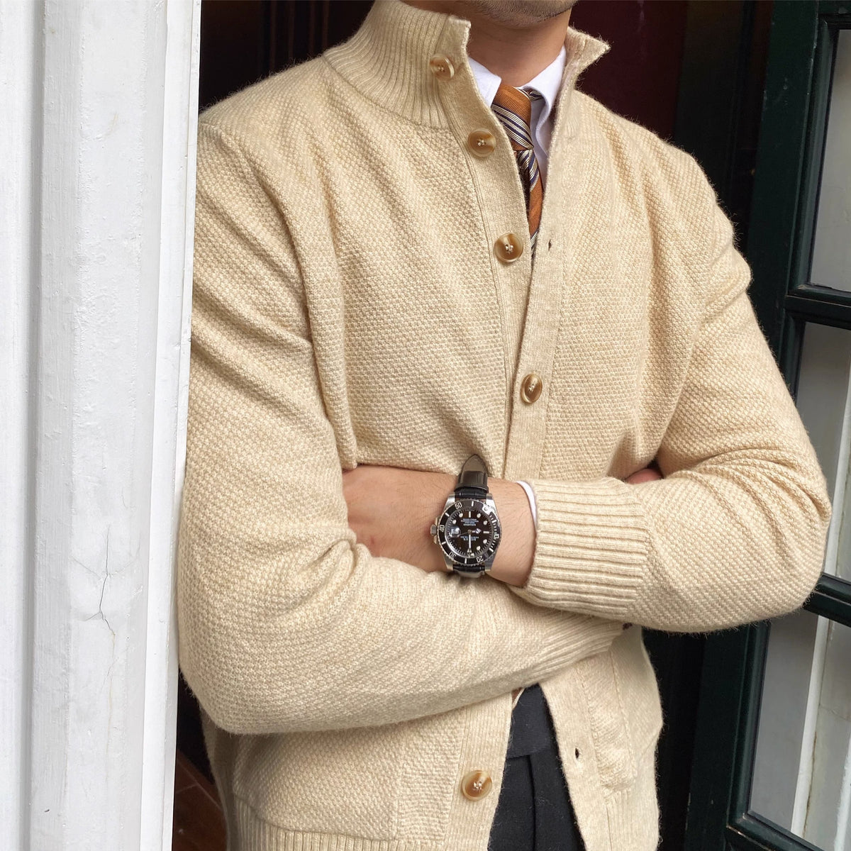 Men's Textured Button Up Knit Cardigan