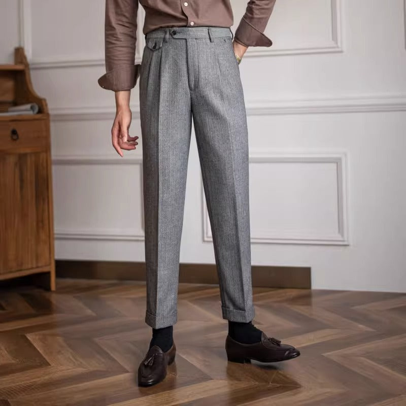 Men's Herringbone Wool Blend Suit Trousers
