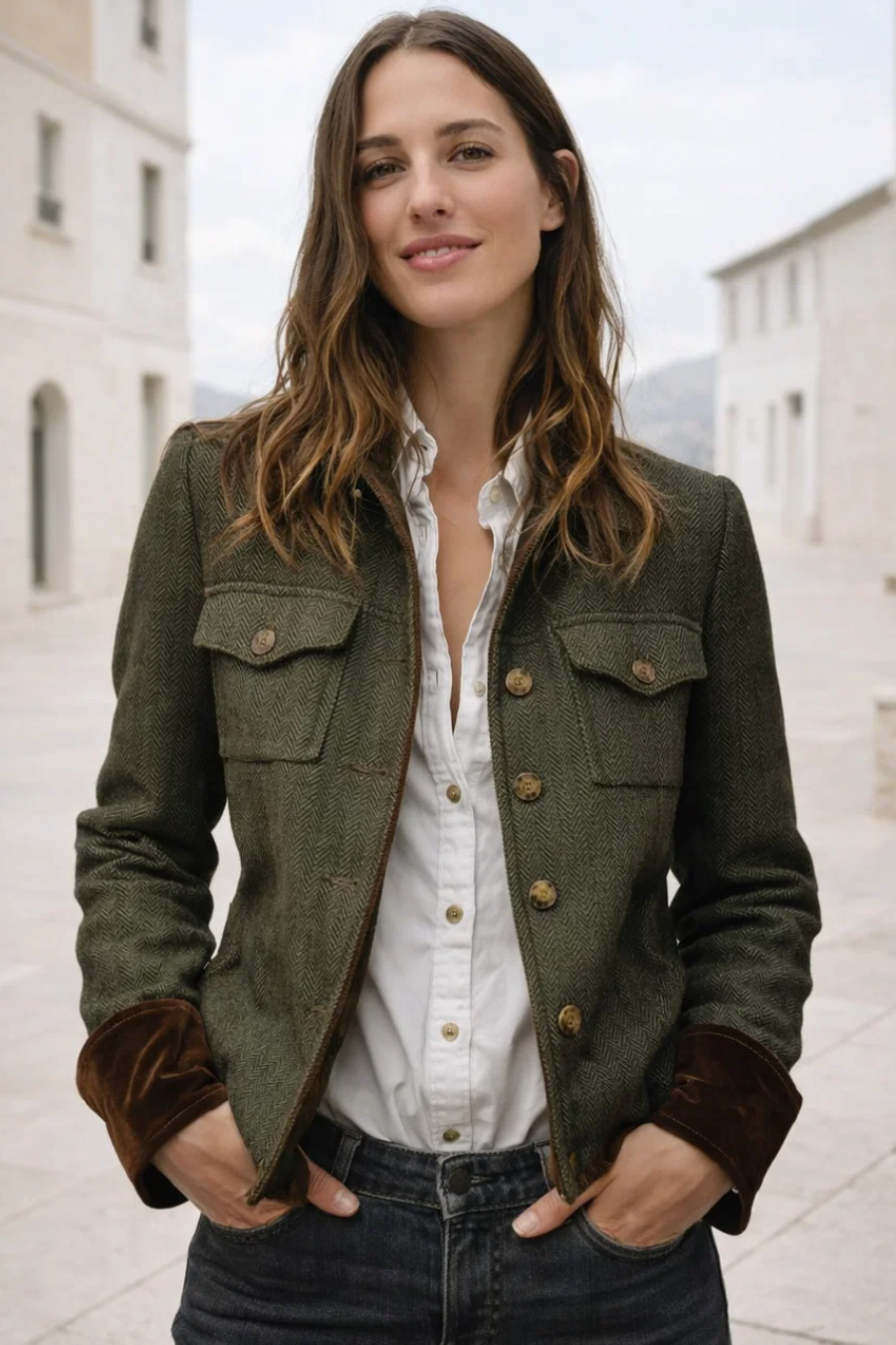 Women’s Tweed Jacket with Velvet Details