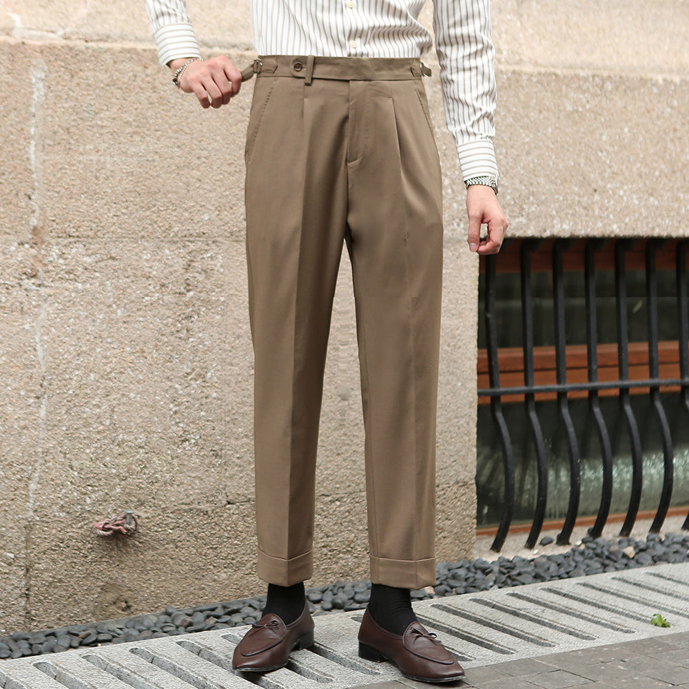 Men's Wool Blend Trousers with Pleats