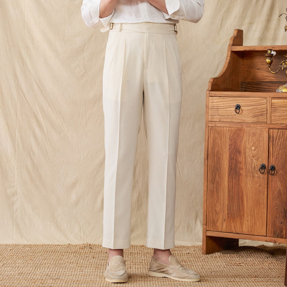 Men’s Linen Blend Double Pleated Straight Fit Trousers