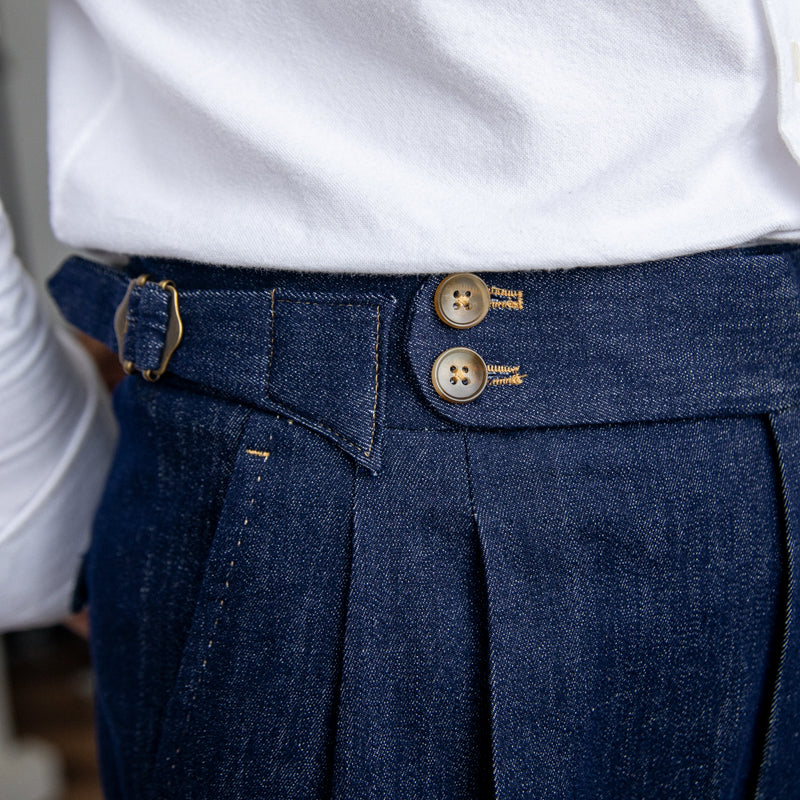 Men's Denim Workwear Trousers with Double Pleats