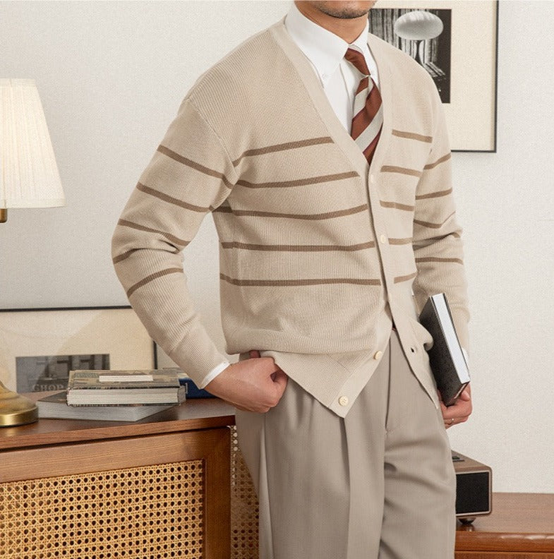 Men’s Striped Knitted Wool Blend Cardigan