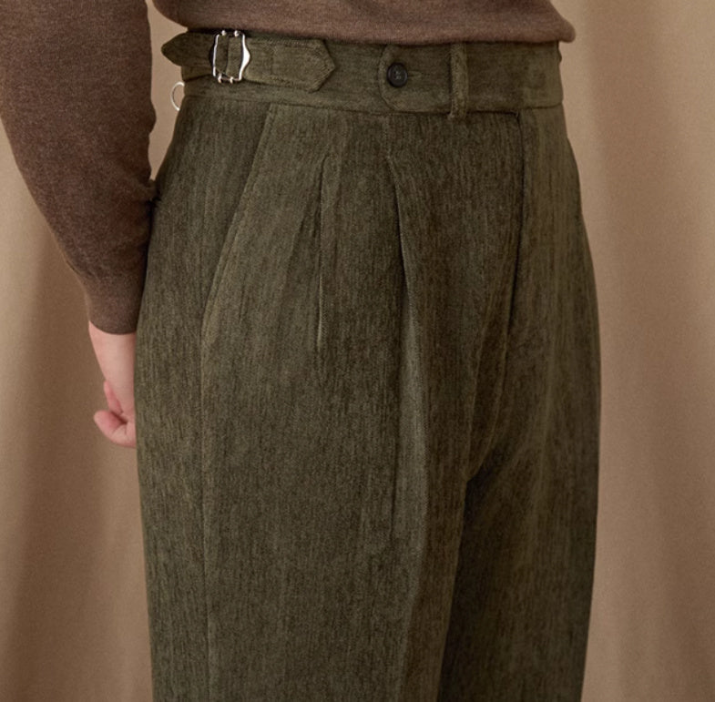 Men's Cambridge Chenille Straight Fit Pleated Trousers