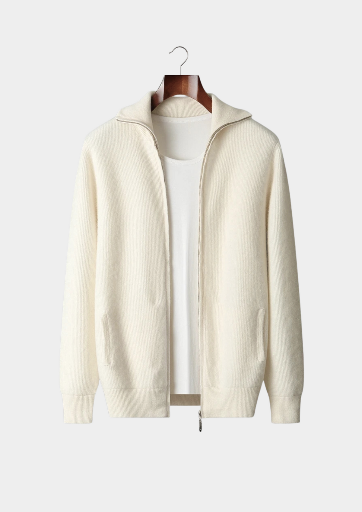BELMONT WOOL RIBBED ZIPPER CARDIGAN