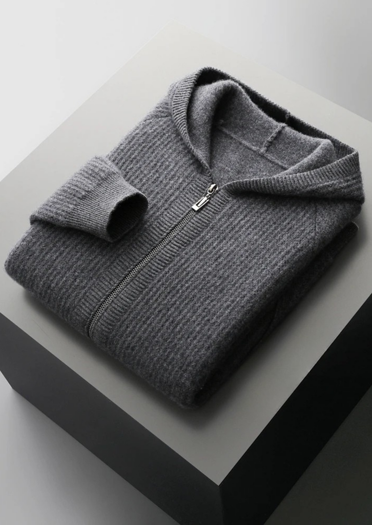 BELMONT WOOL RIBBED ZIPPER HOODIE