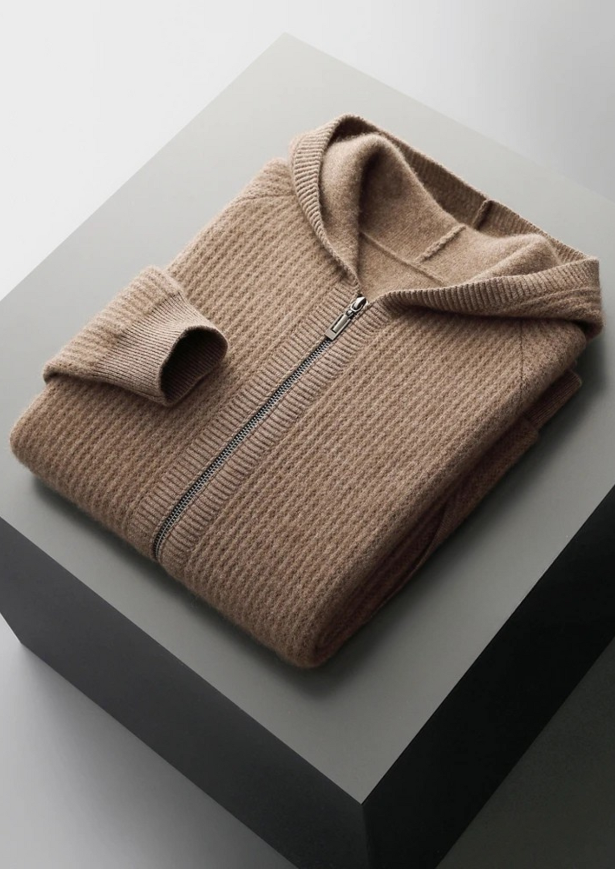 BELMONT WOOL RIBBED ZIPPER HOODIE