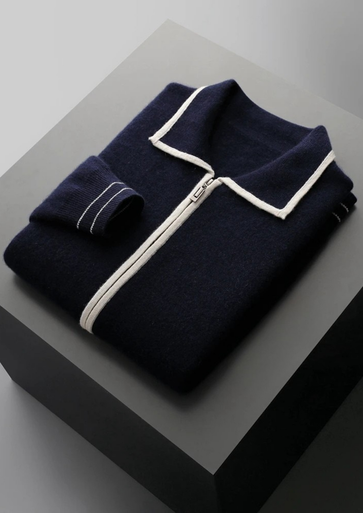 BELMONT WOOL TWO-TONE POLO CARDIGAN