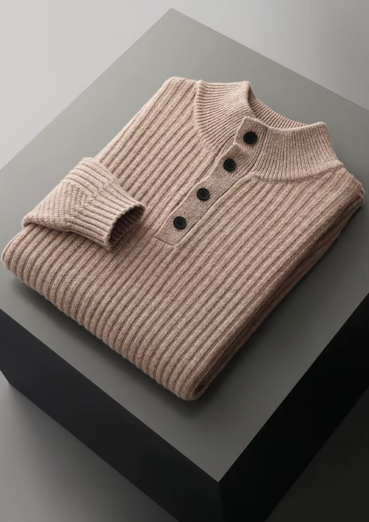Men's WOOL RIBBED HENLEY SWEATER