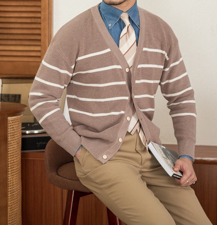 Men’s Striped Knitted Wool Blend Cardigan