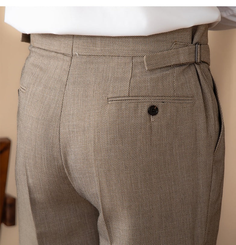 Men's Birdseye Textured Trousers with Double Pleats