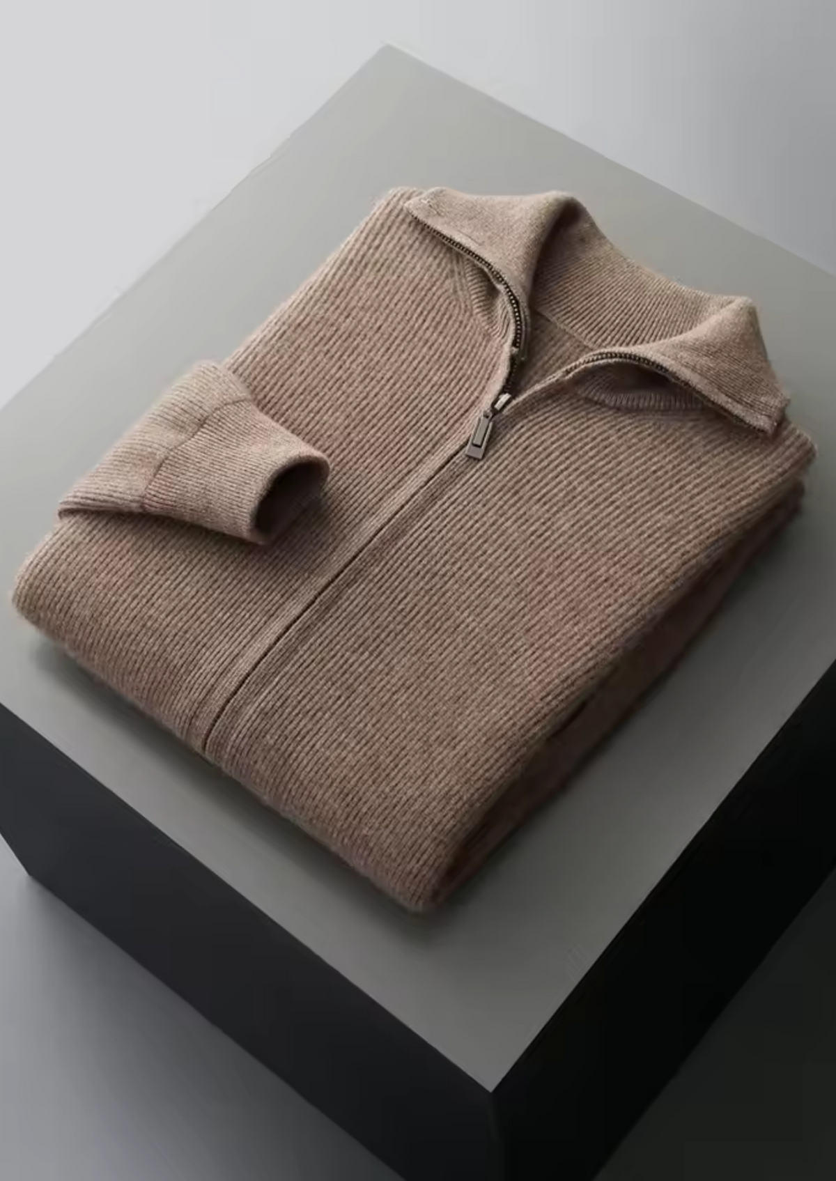 BELMONT WOOL RIBBED ZIPPER CARDIGAN