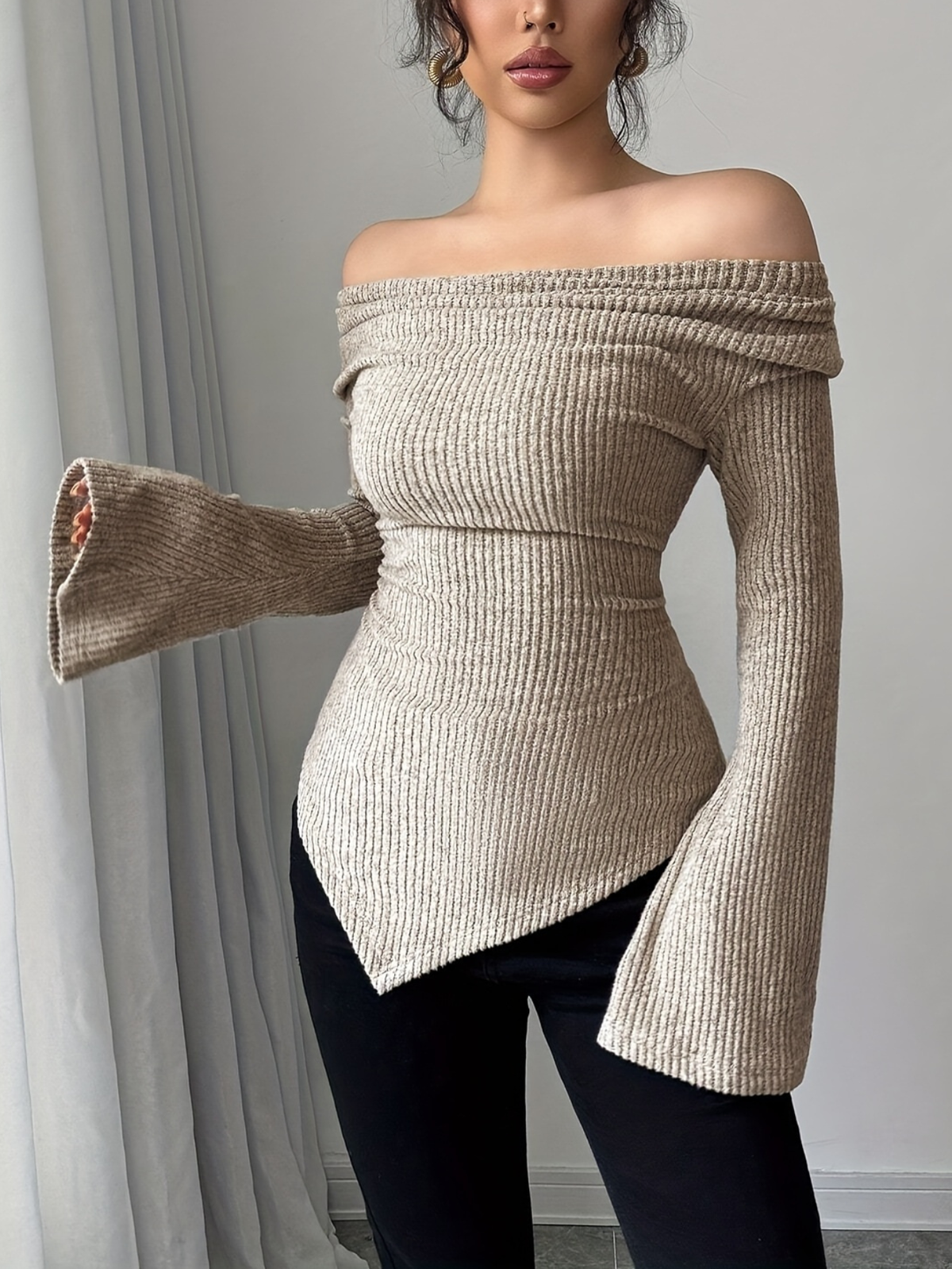 Women’s Cowl Neck Bell Sleeve Top