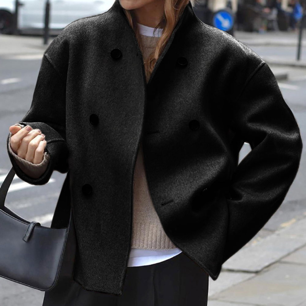 Women's Beige Wool-Style Jacket, Vintage Design, Classic Transitional Jacket, Breathable, Loose Fit