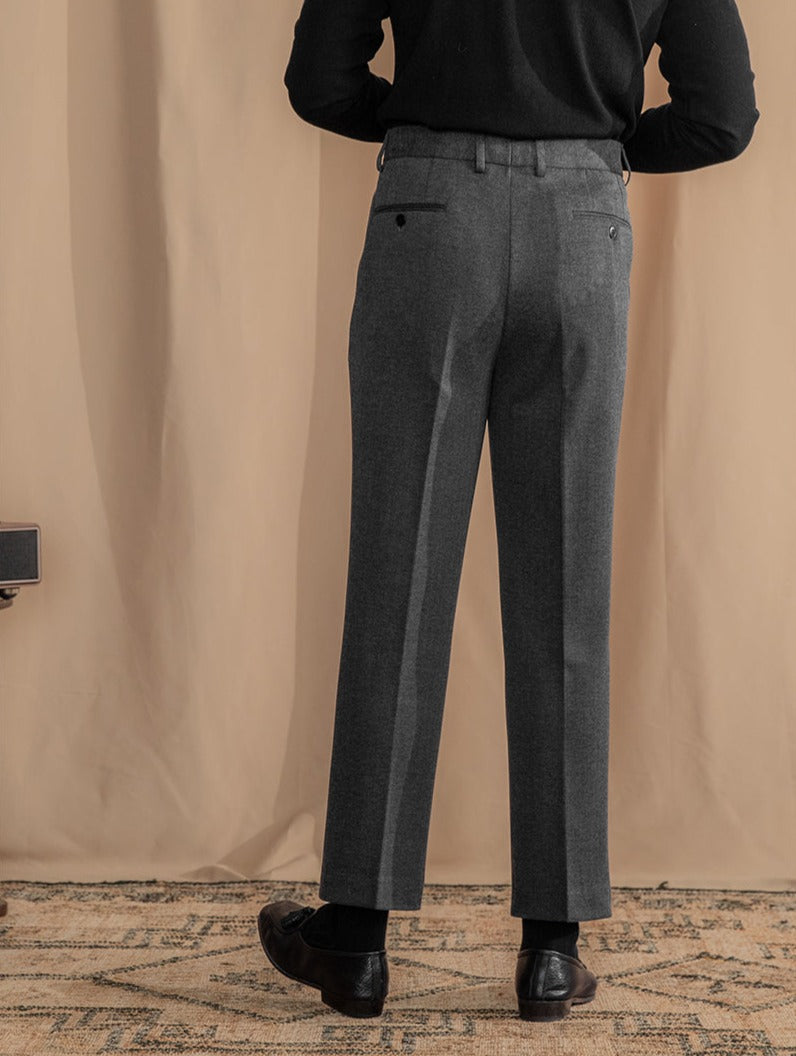 Men’s Herringbone Wool Blend Pleated Trousers