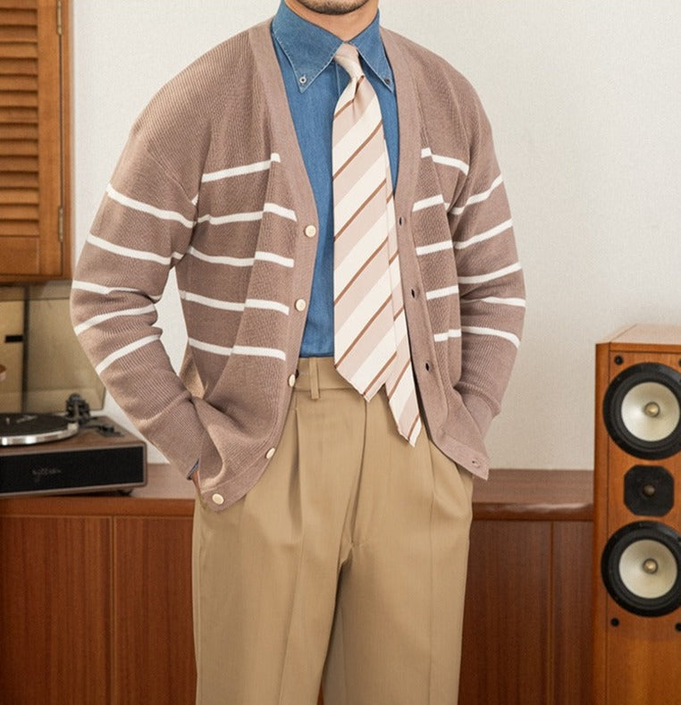 Men’s Striped Knitted Wool Blend Cardigan