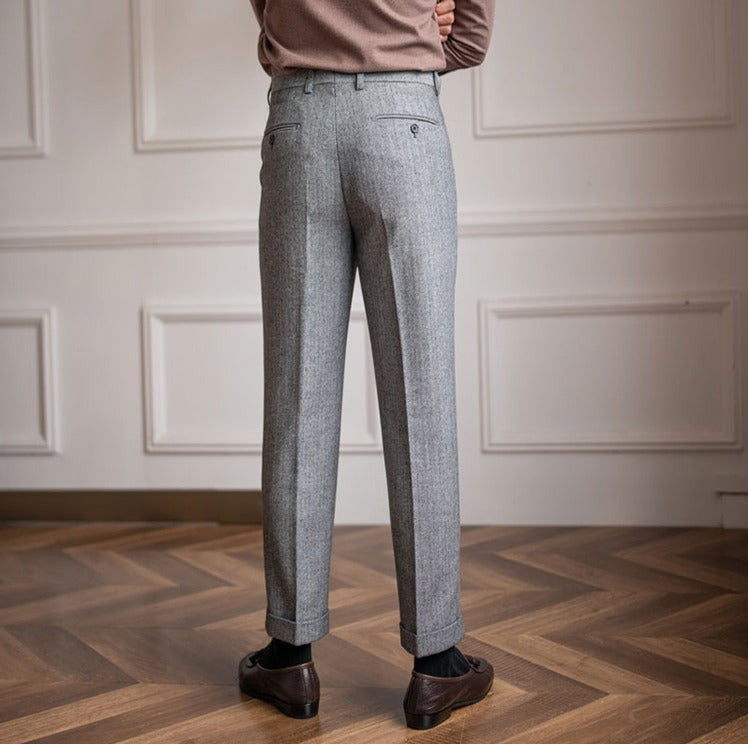 Men's Herringbone Wool Blend Suit Trousers