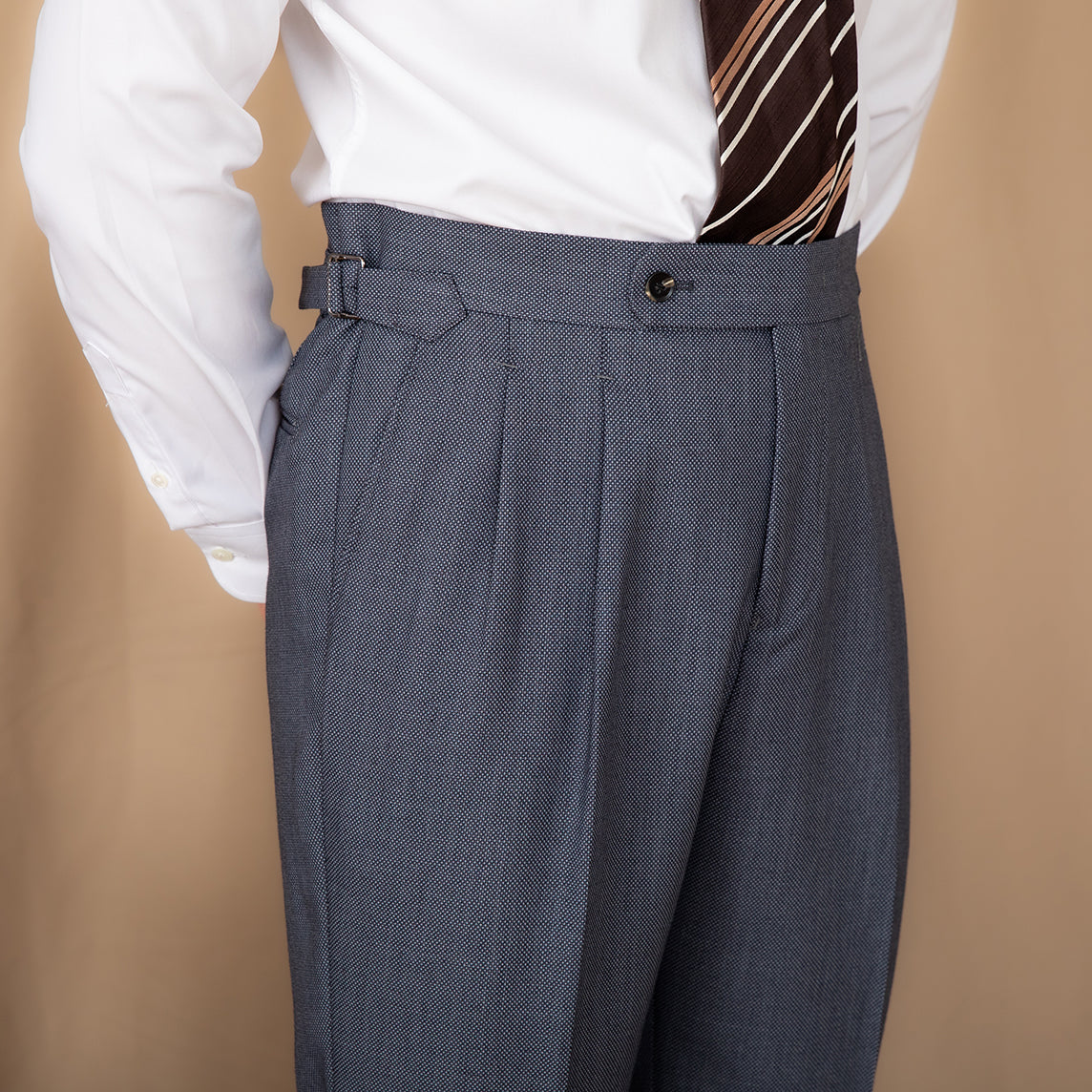 Men's Birdseye Textured Trousers with Double Pleats