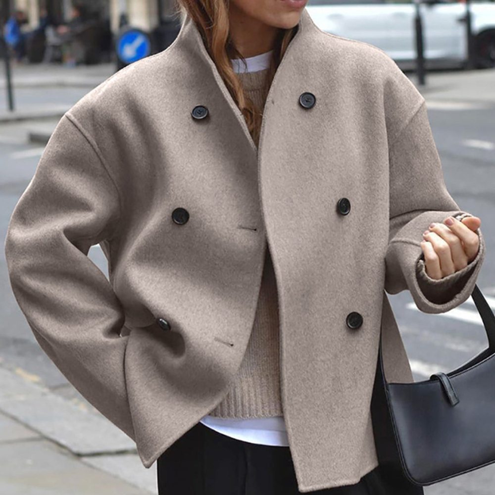 Women's Beige Wool-Style Jacket, Vintage Design, Classic Transitional Jacket, Breathable, Loose Fit