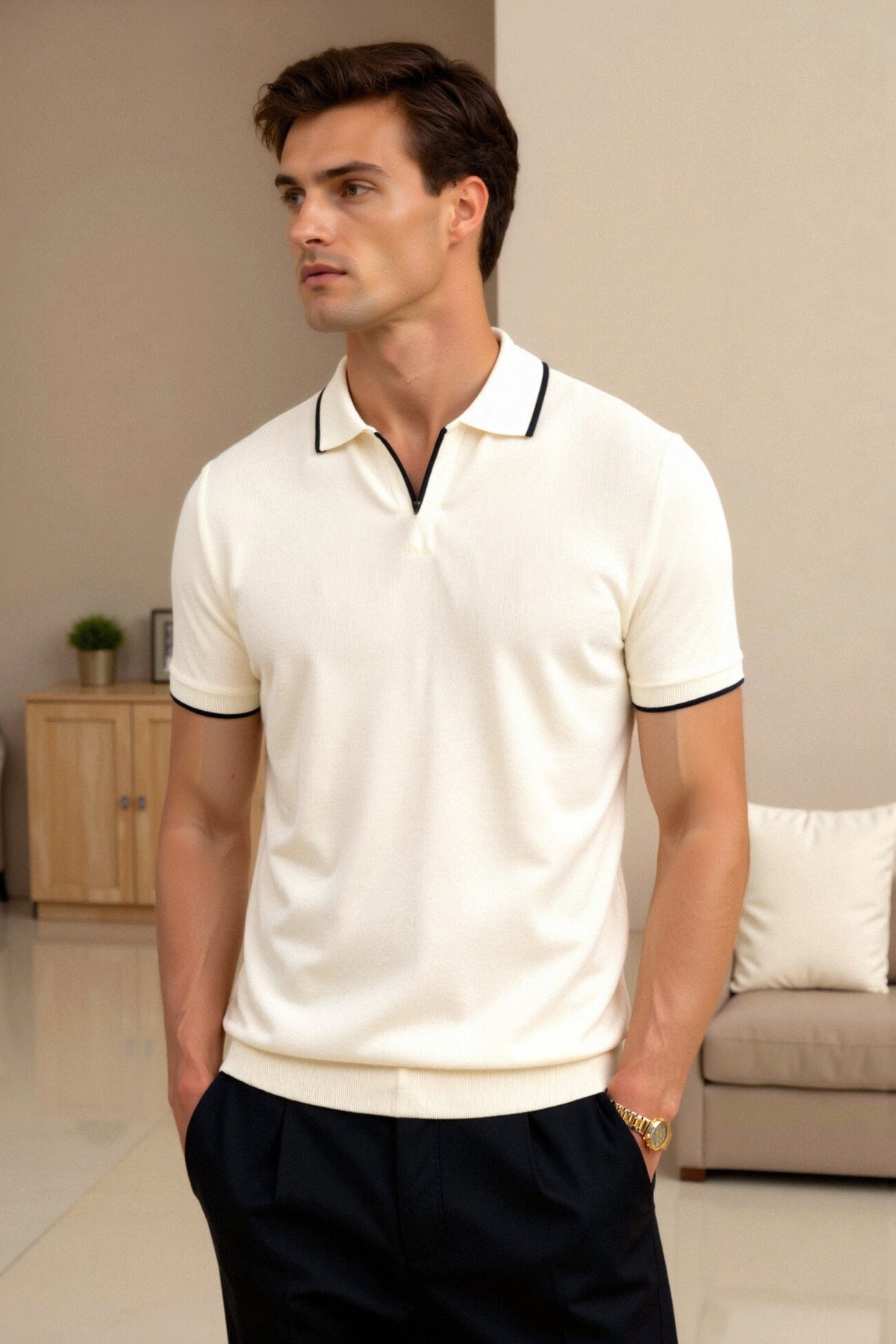 Men’s Slim Fit Contrast Polo Shirt