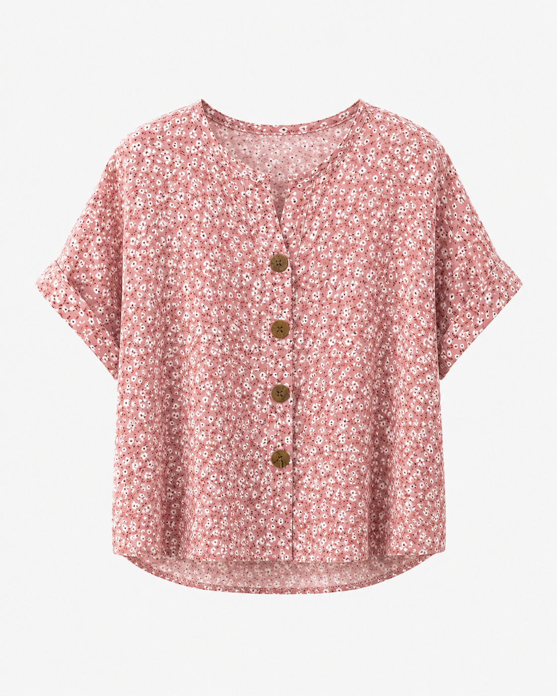 Women’s Floral Print Short Sleeve Button-Front Blouse