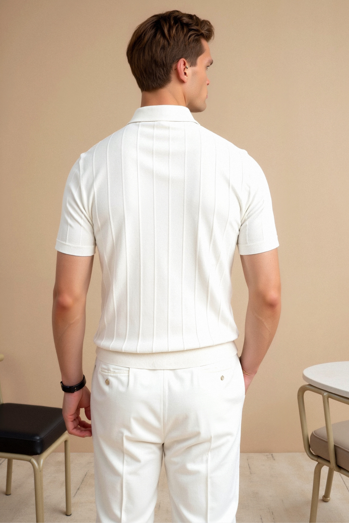 Men’s Vertical Striped Button-Up Polo Shirt