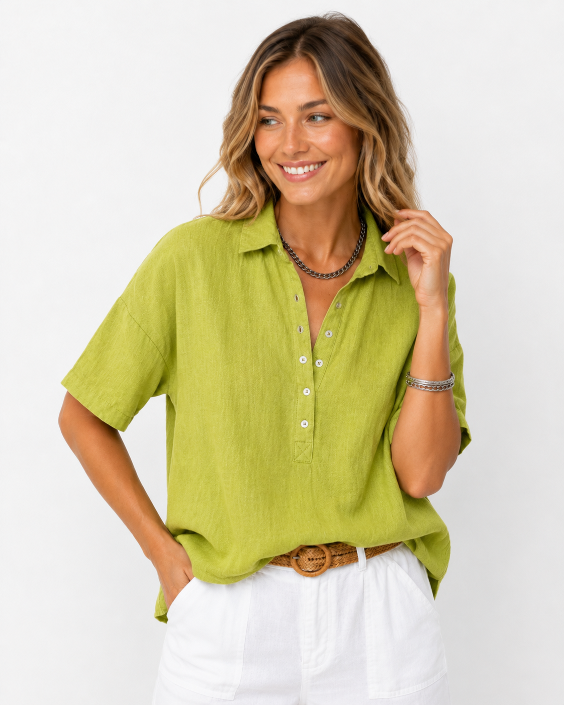 Women's Collared Button-Front Blouse