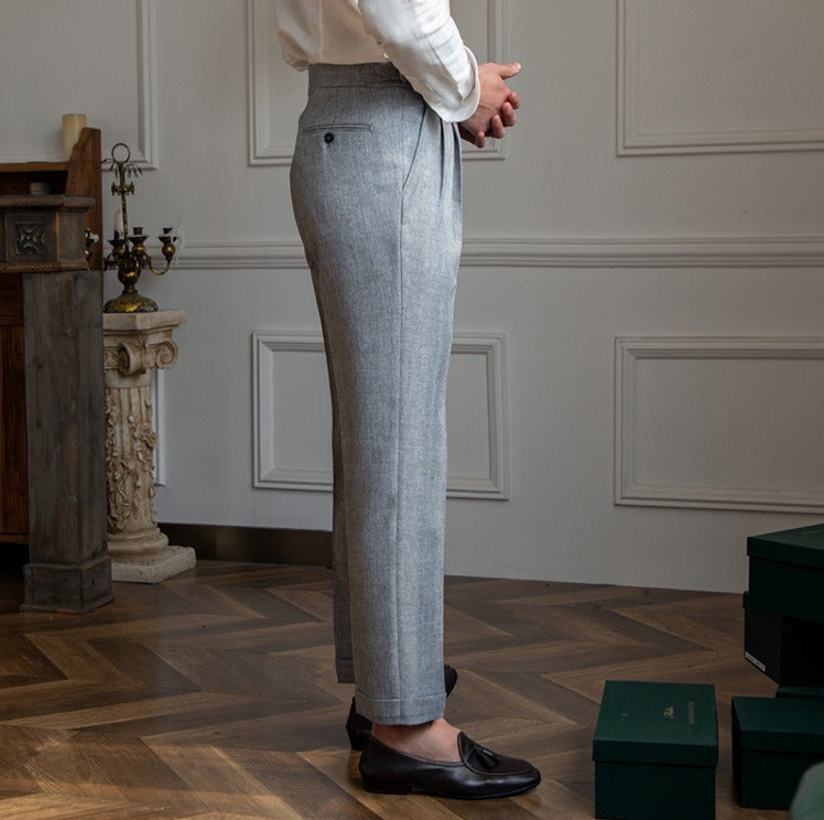 Men's Checkered Flannel Straight-Fit Trousers
