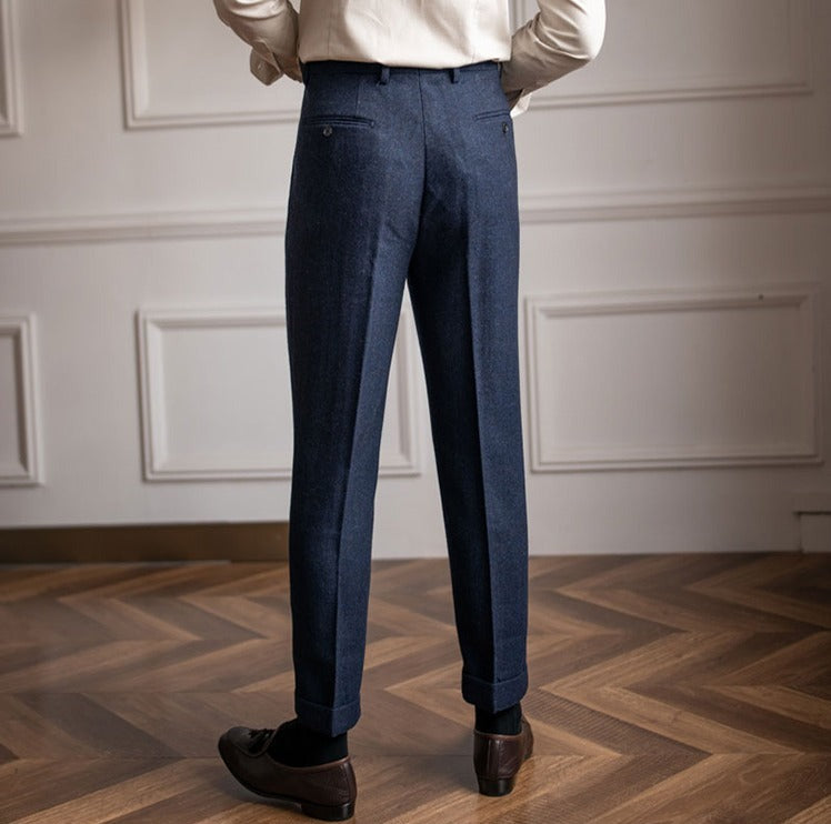 Men's Herringbone Wool Blend Suit Trousers