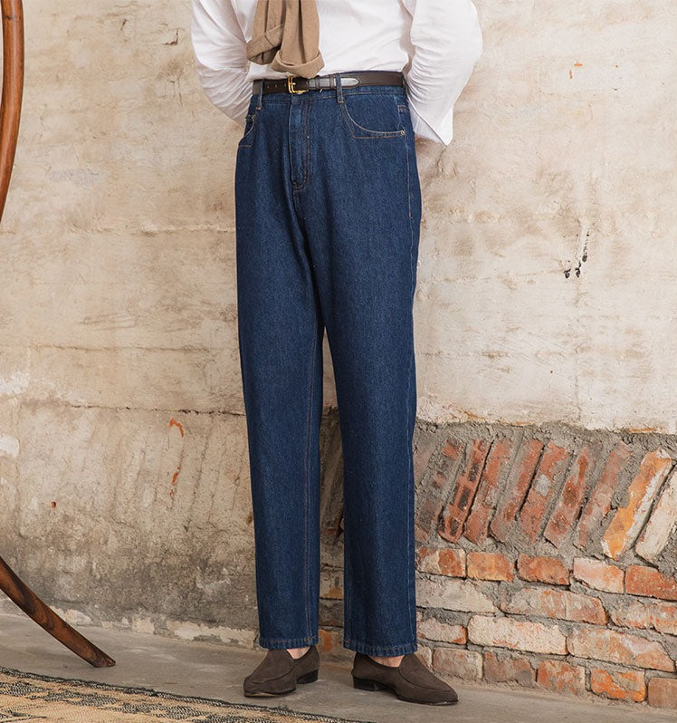 Men's Paris Cotton Pleated Straight Fit Denim Trousers