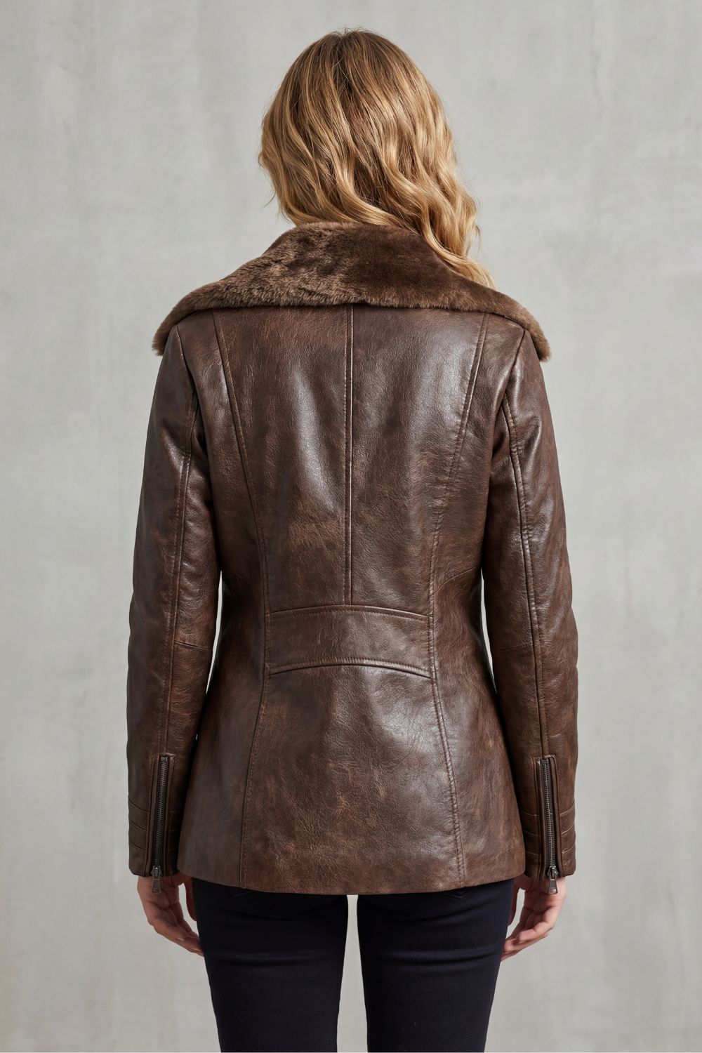 Women’s Leather Jacket with Shearling Collar