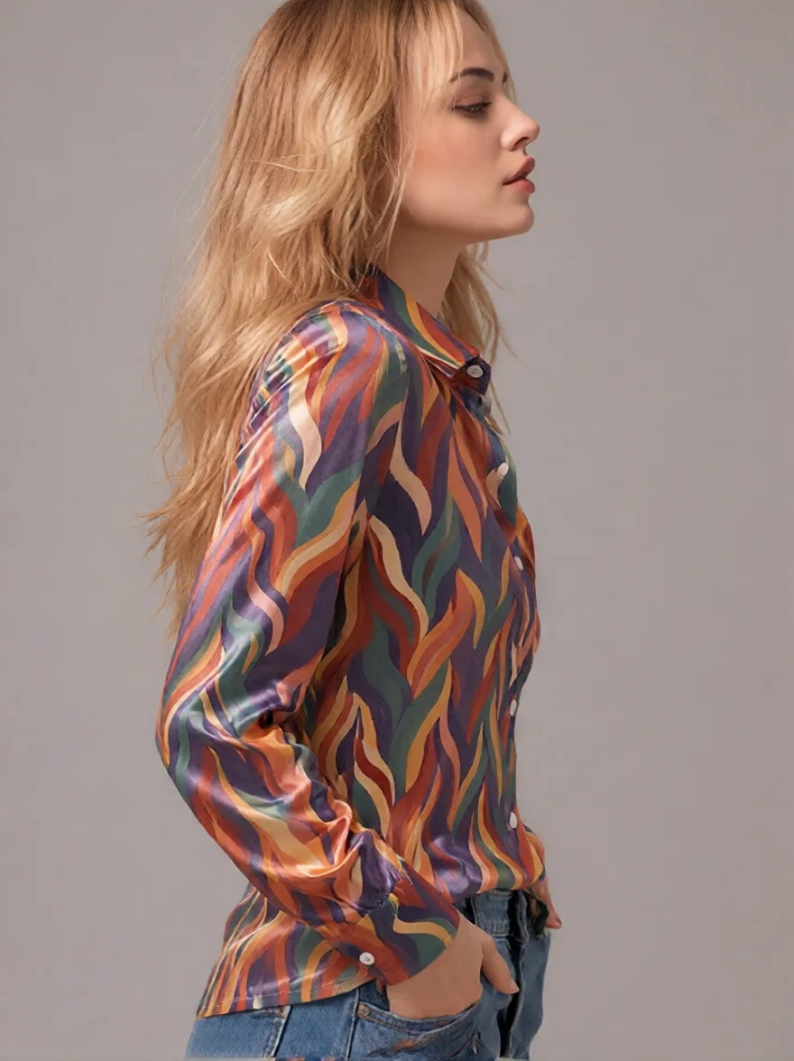 Women's Abstract Print Satin Blouse