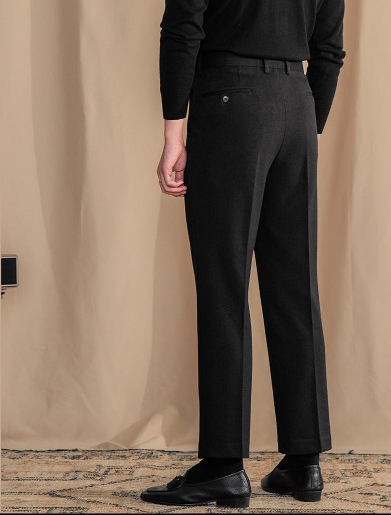 Men’s Herringbone Wool Blend Pleated Trousers