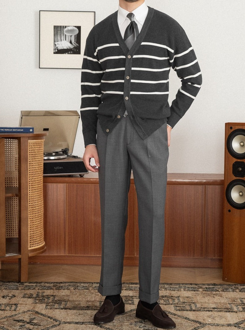 Men’s Striped Knitted Wool Blend Cardigan