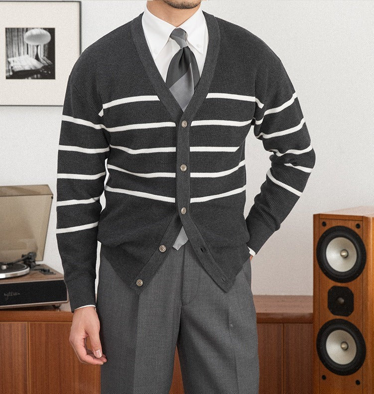 Men’s Striped Knitted Wool Blend Cardigan