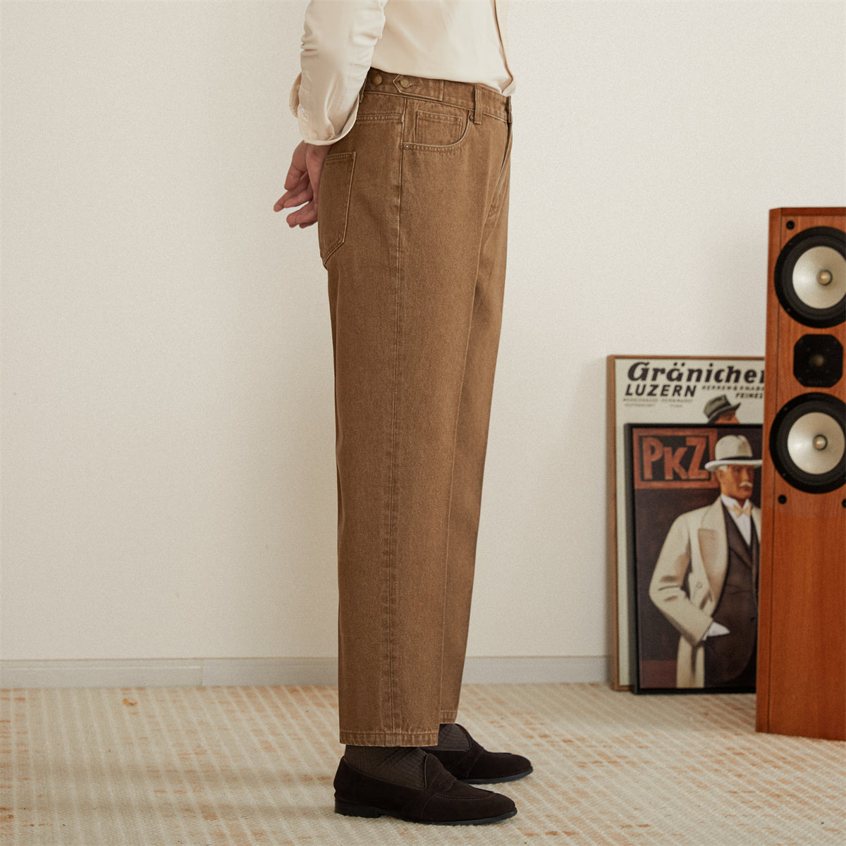 Men's Cotton Denim Trousers with Pleats