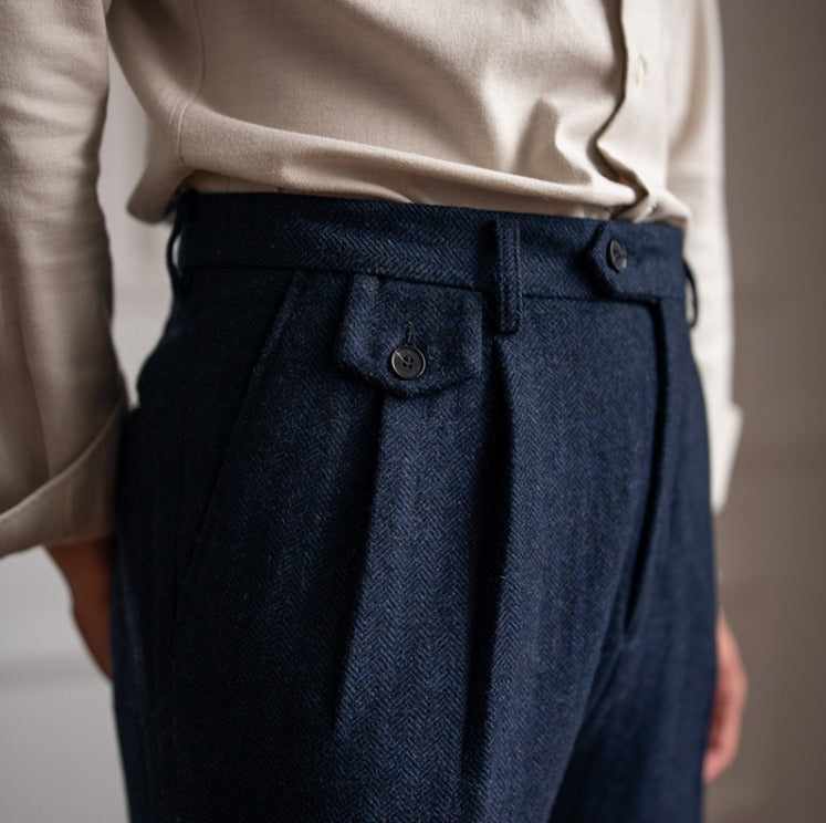 Men's Herringbone Wool Blend Suit Trousers