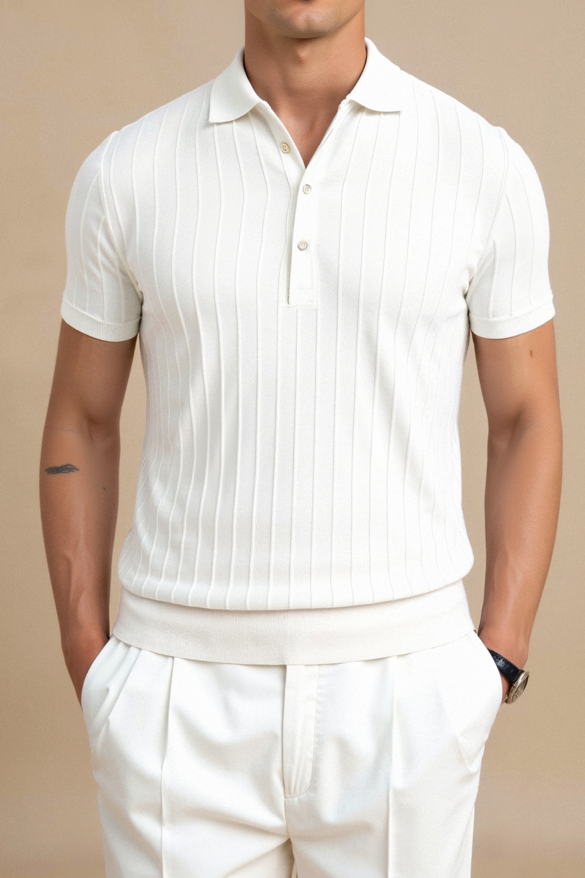 Men’s Vertical Striped Button-Up Polo Shirt