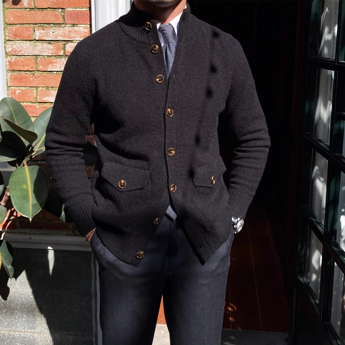 Men's Textured Button Up Knit Cardigan