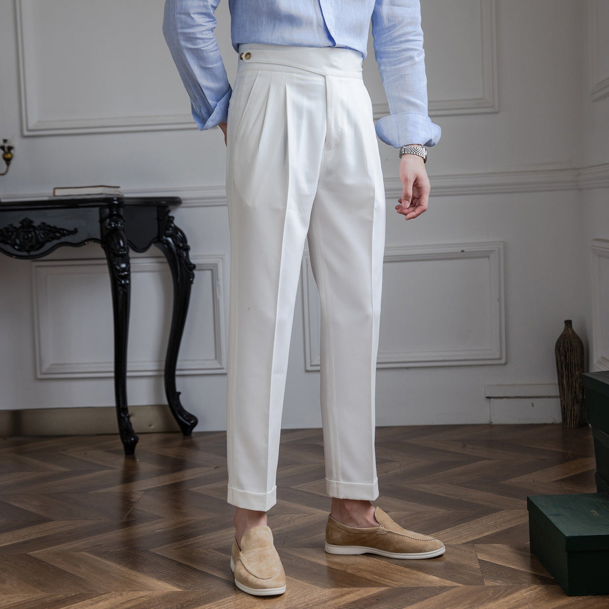 Men's Straight-Fit Trousers with Pleats